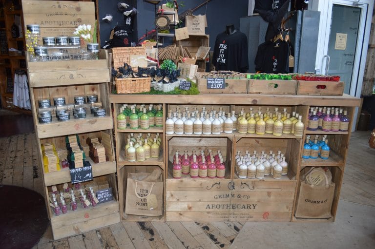 Grimm and Co's merchandise display at their Rotherham store.