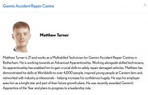 Young Matthew Turner needs your help to win The National Apprenticeship Awards! 'The Rising Star of the Year award'