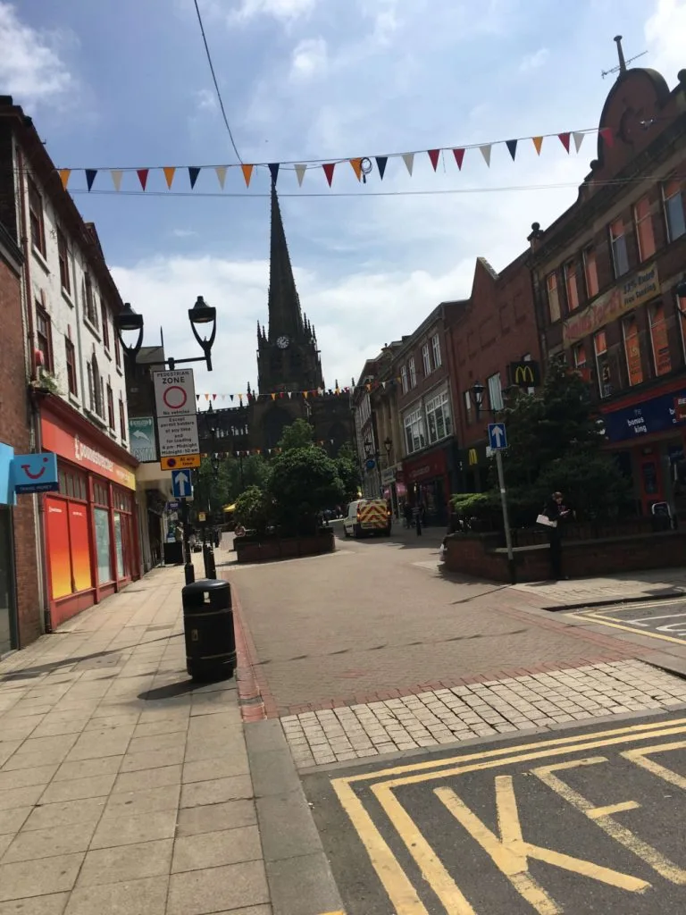 Pedestrian street down Moorgate in central Rotherham