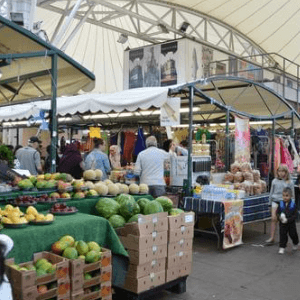 Freshly picked fruits and veggies at a bustling Rotherham market stall - perfect for Rotherham Town Centre Living residents.