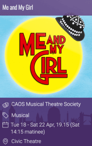 The cast of 'Me and My Girl' performing on stage at Rotherham Civic Theatre.