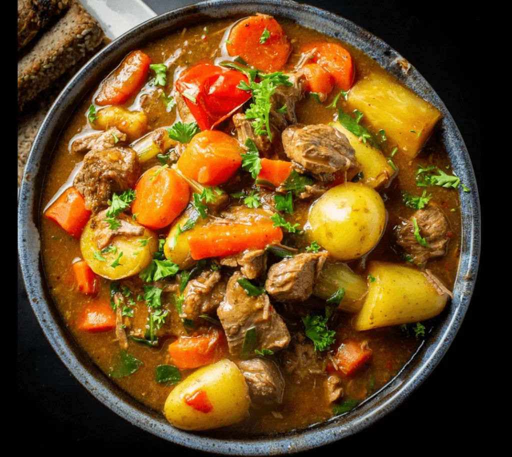 A hearty bowl of ginger stew with meat and vegetables at Restaurant Ginger in Rotherham.