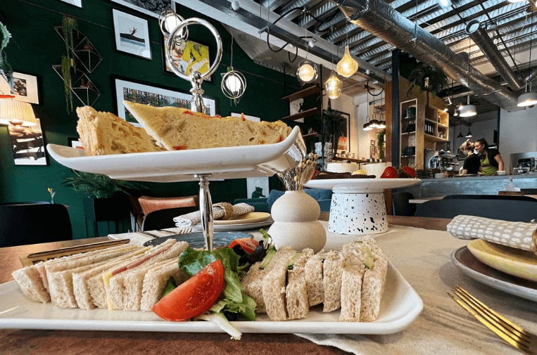 Image of tea and sandwiches at Hygge Community Store & Café near Rotherham Car Park